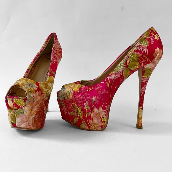 Y2K Floral Tapestry Chinoiserie Platform Stiletto Stripper Heels. 8 - Picture 2 of 6